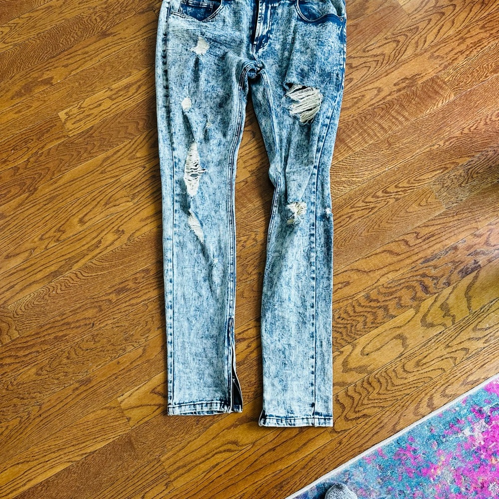 Young & Reckless Blue Distressed Slim Jeans